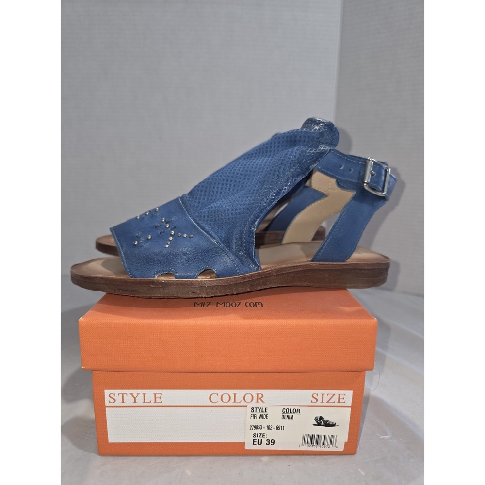 New Miz‎ Mooz Leather Ankle Strap Sandals Style Fifi  Wide  Denim EU 39 Size 8.5 - Picture 3 of 9